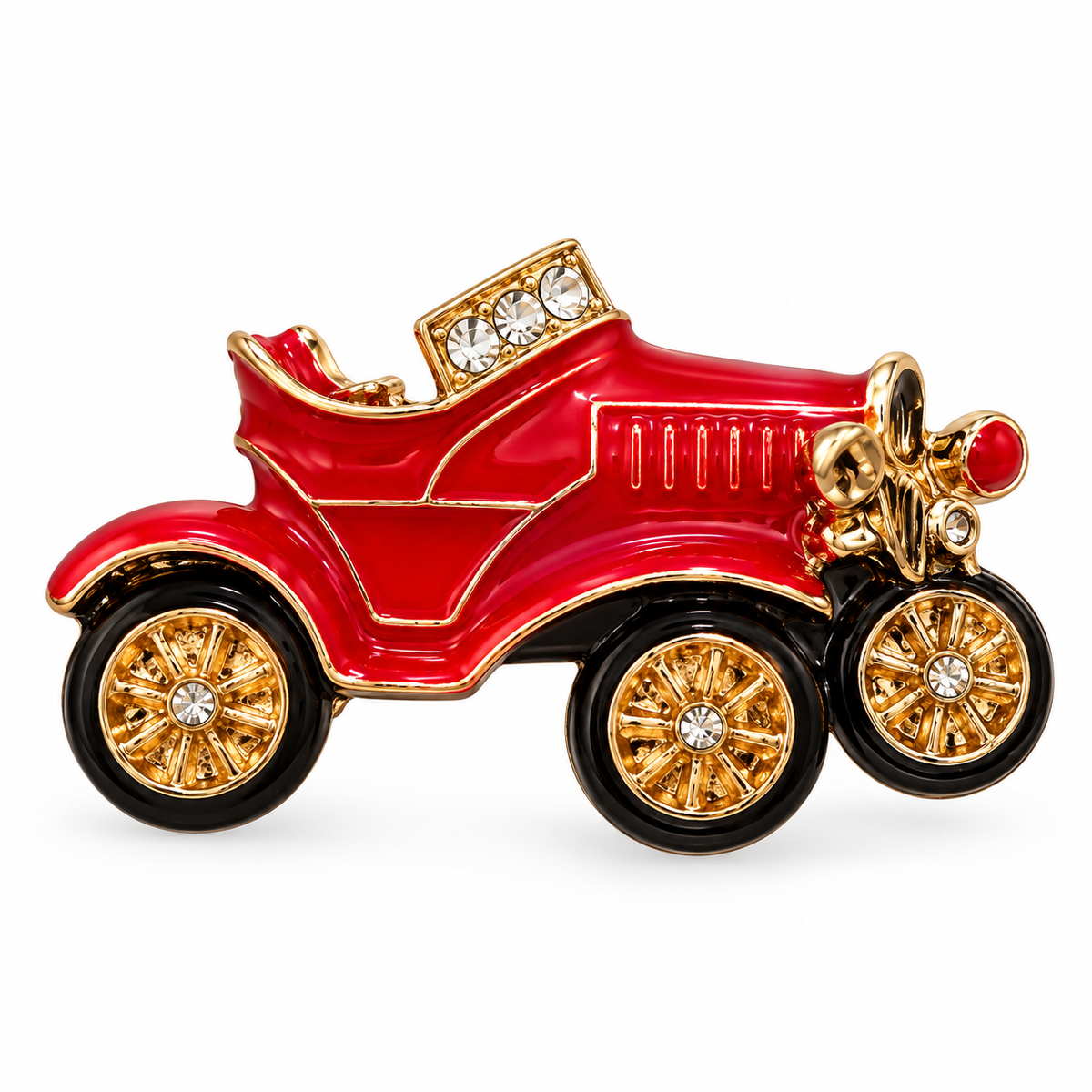 Albetro The Vintage Motor red vintage car lapel pin detailed view