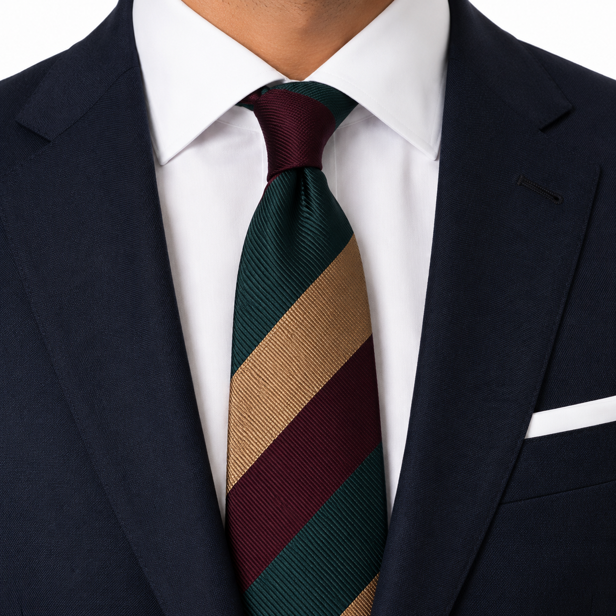 Teal Burgundy Tan Diagonal Stripe Necktie