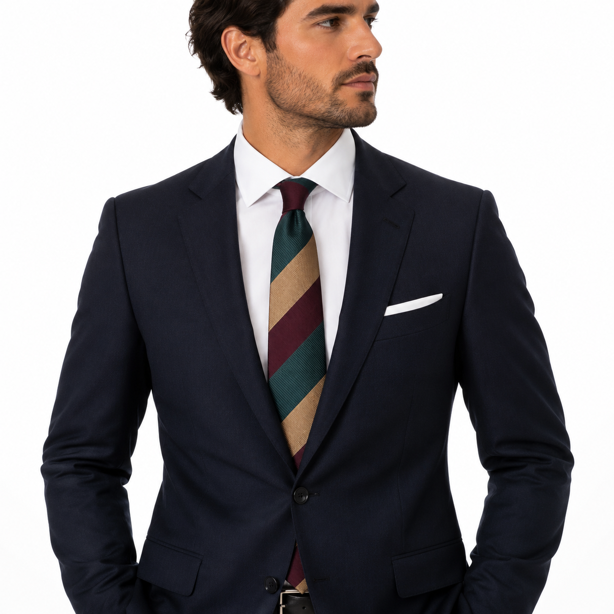 Teal Burgundy Tan Diagonal Stripe Necktie