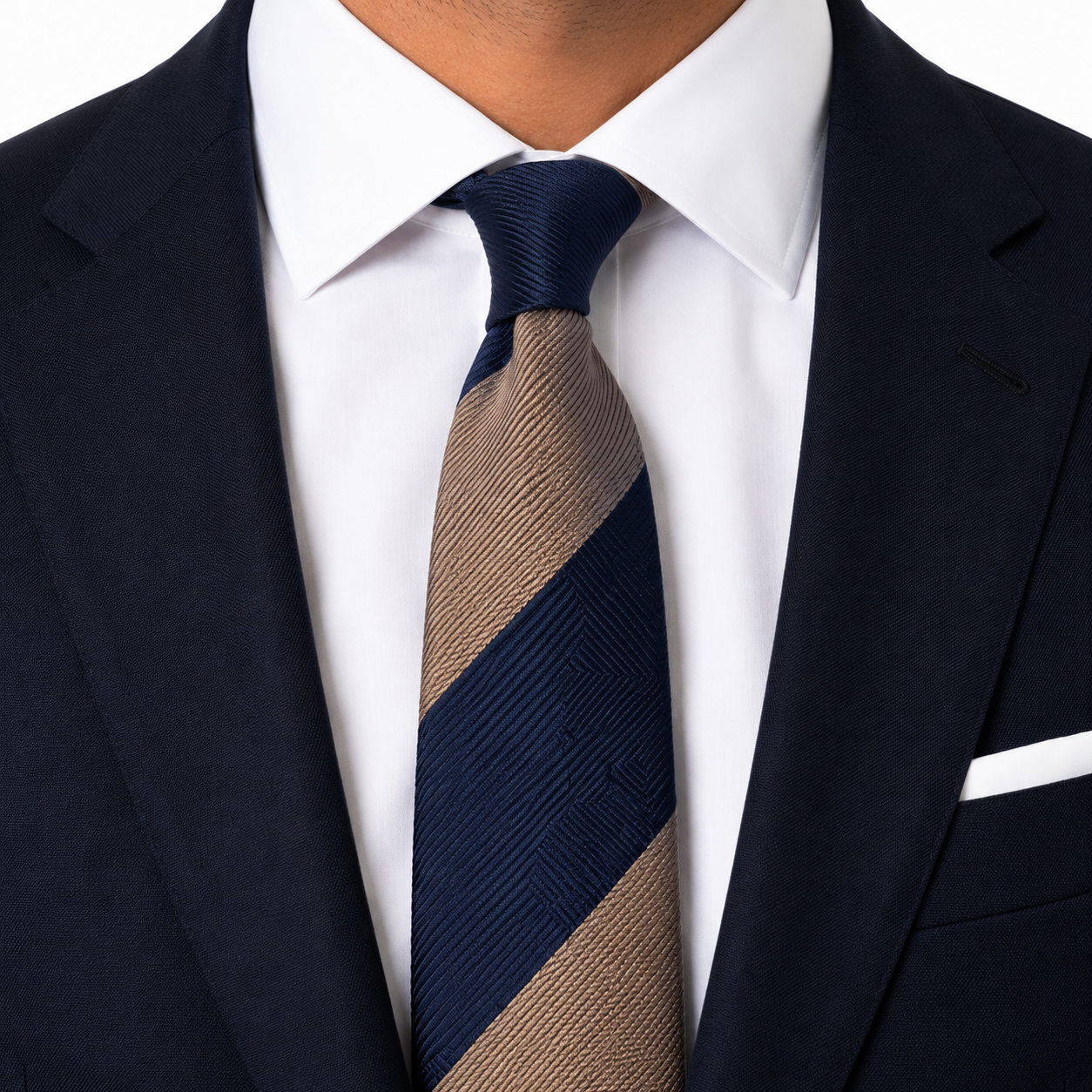 Navy Tan Diagonal Stripe Necktie