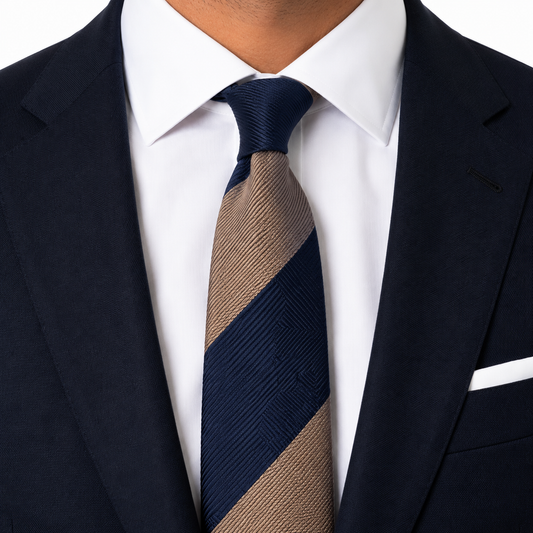 Navy Tan Diagonal Stripe Necktie