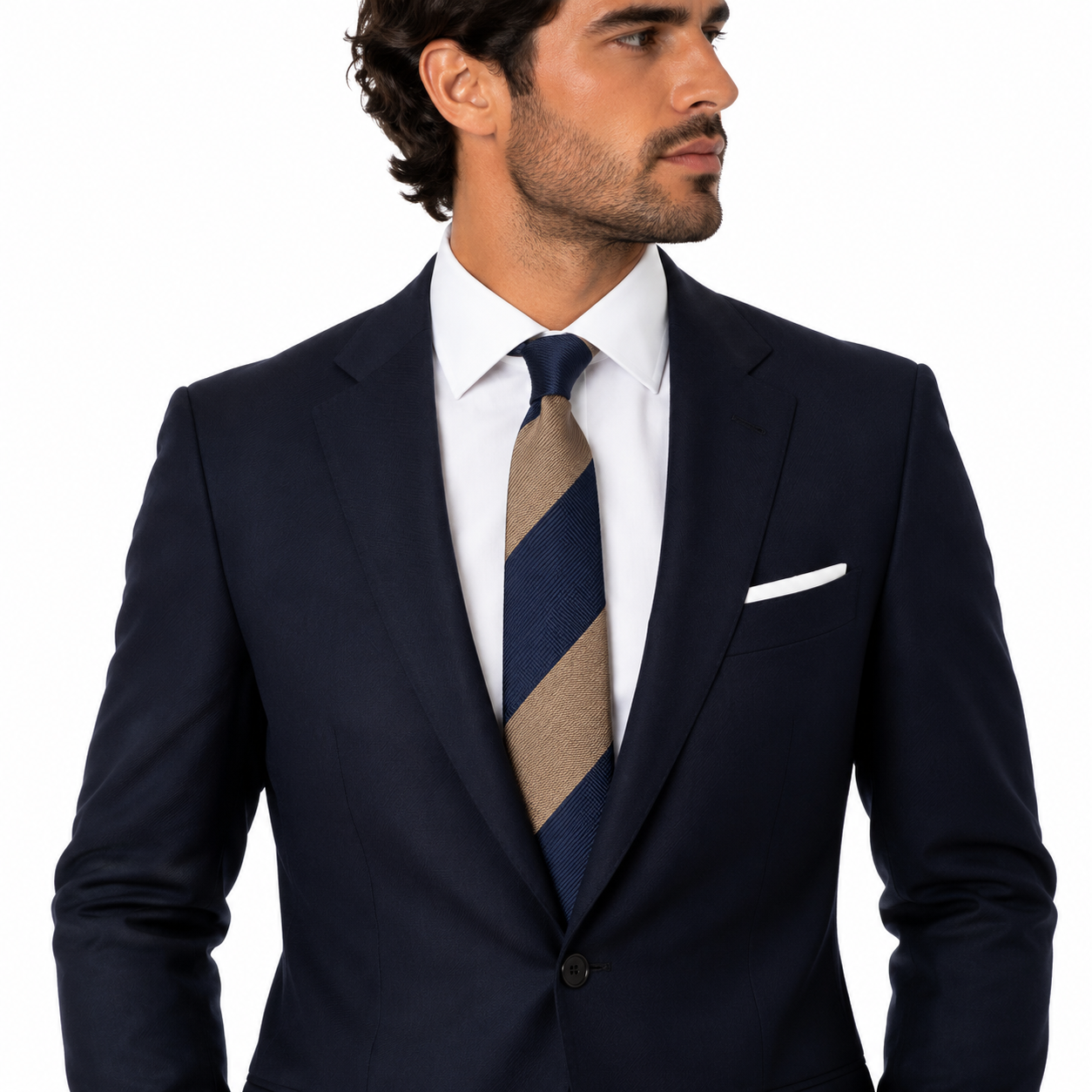 Navy Tan Diagonal Stripe Necktie