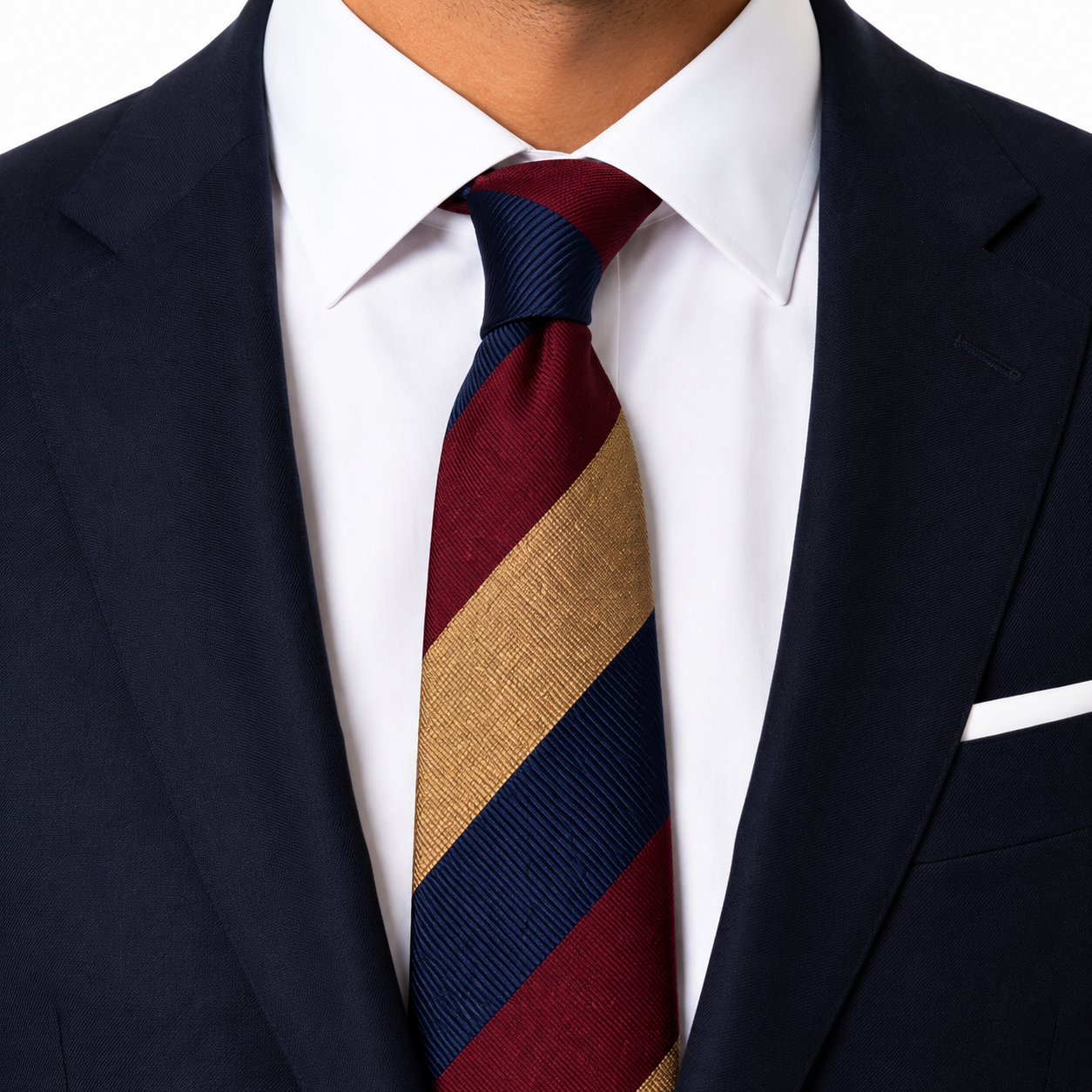 Navy Maroon Gold Accent Diagonal Necktie