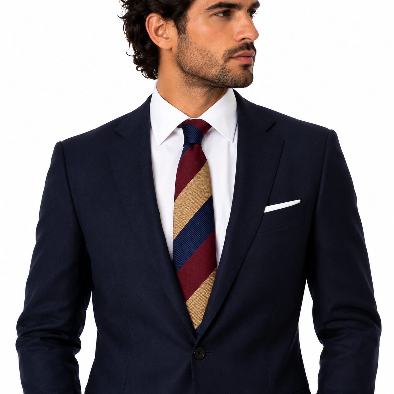 Navy Maroon Gold Accent Diagonal Necktie