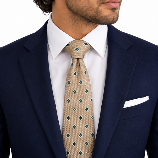 Cream Tan Diamond Dot Necktie
