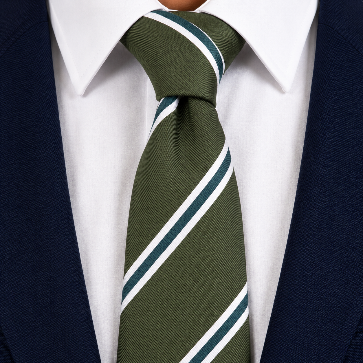 Sage Green Teal White Striped Formal Necktie