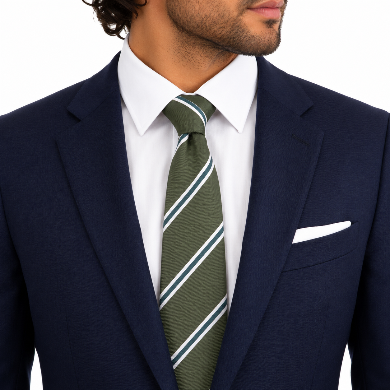 Sage Green Teal White Striped Formal Necktie