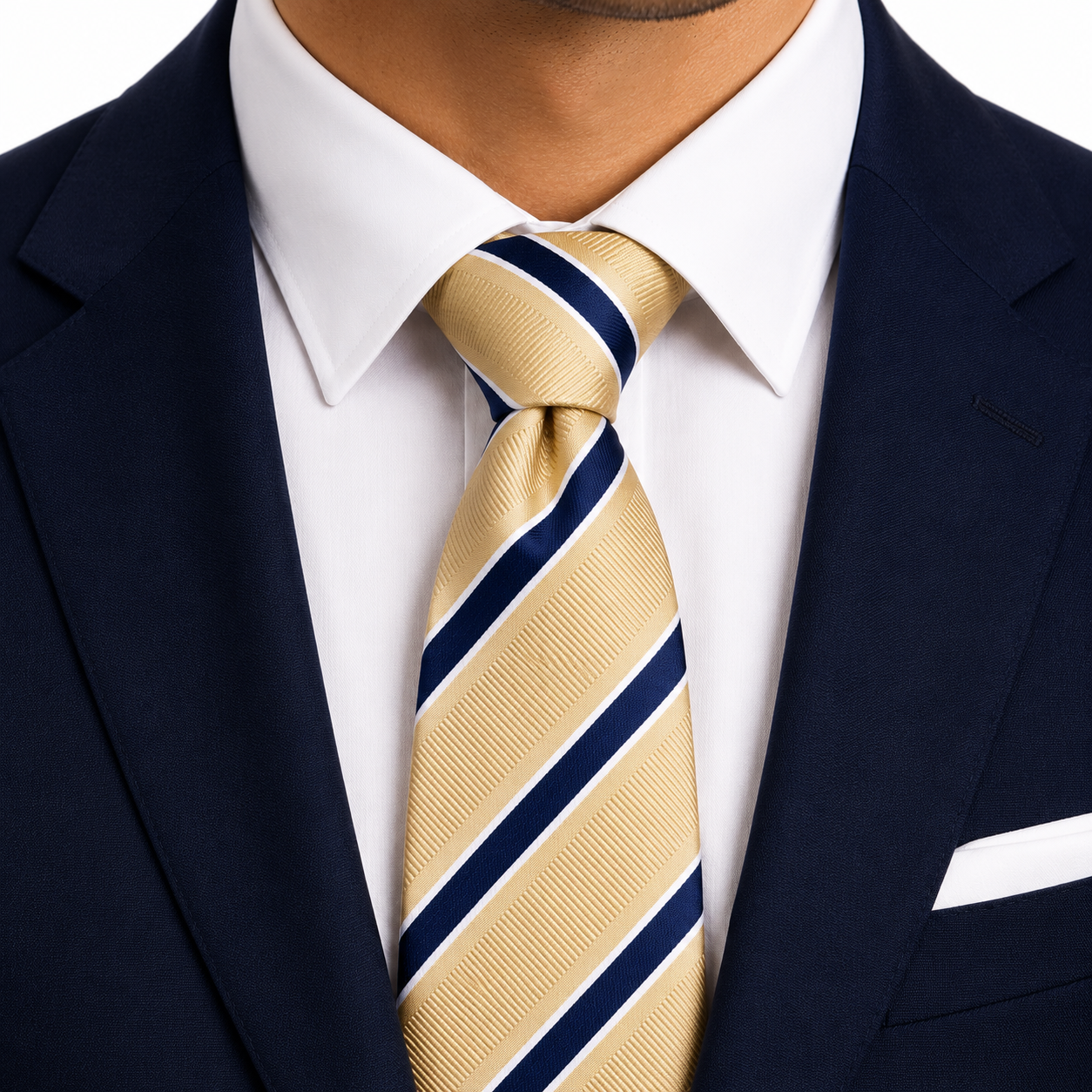 Champagne Navy Formal Striped Tie
