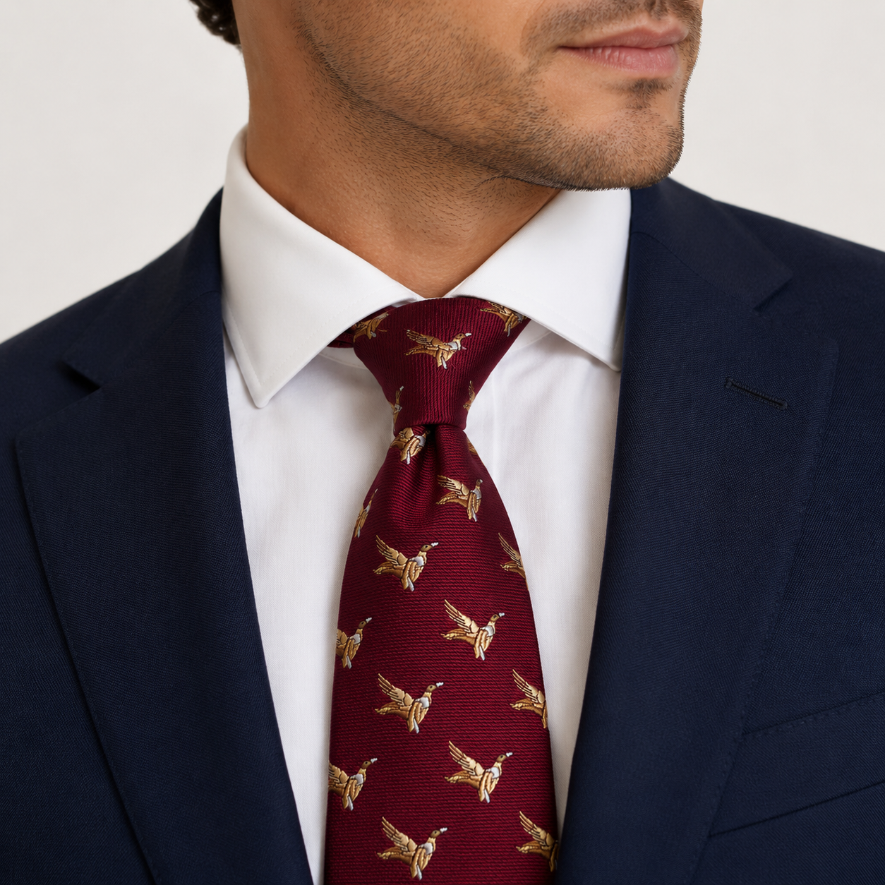 Burgundy Wine Flying Birds Motif Necktie