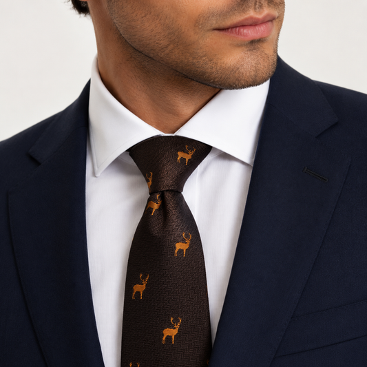 Charcoal Grey Stag Deer Motif Necktie