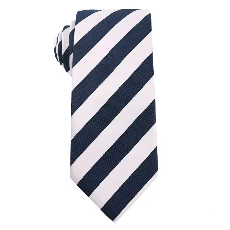 Navy White Bold Diagonal Stripe Necktie