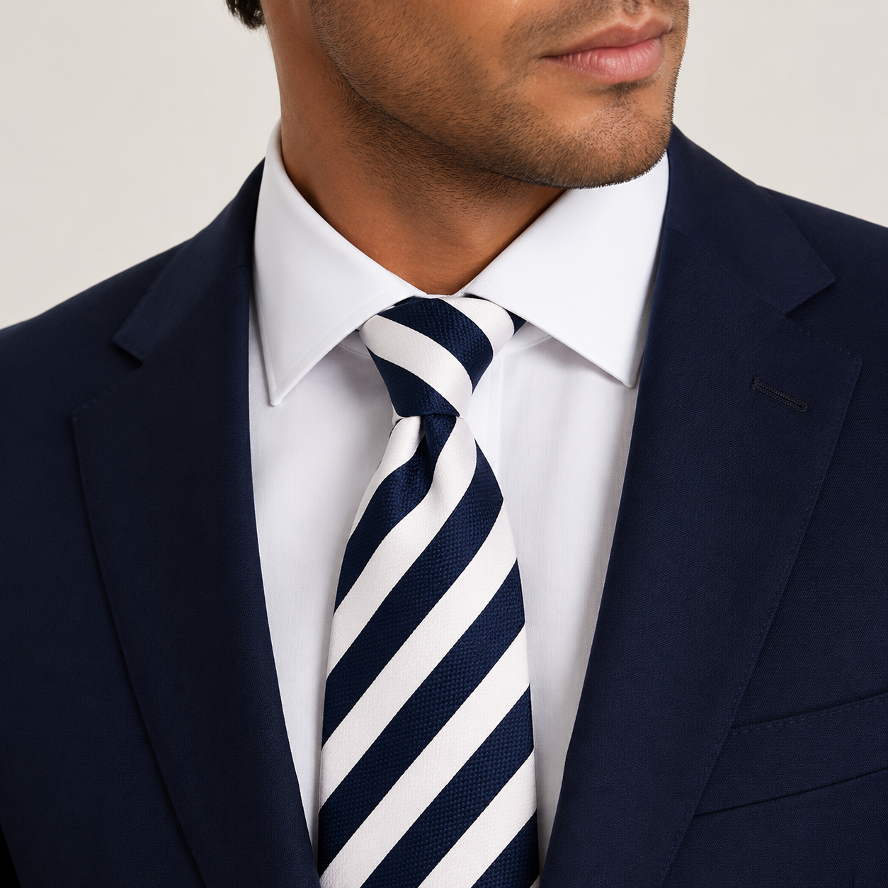 Navy White Bold Diagonal Stripe Necktie