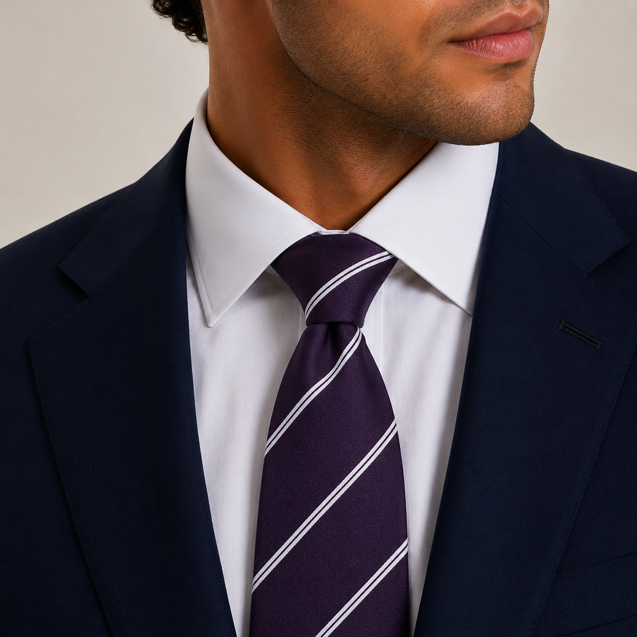 Deep Purple White Double Stripe Necktie