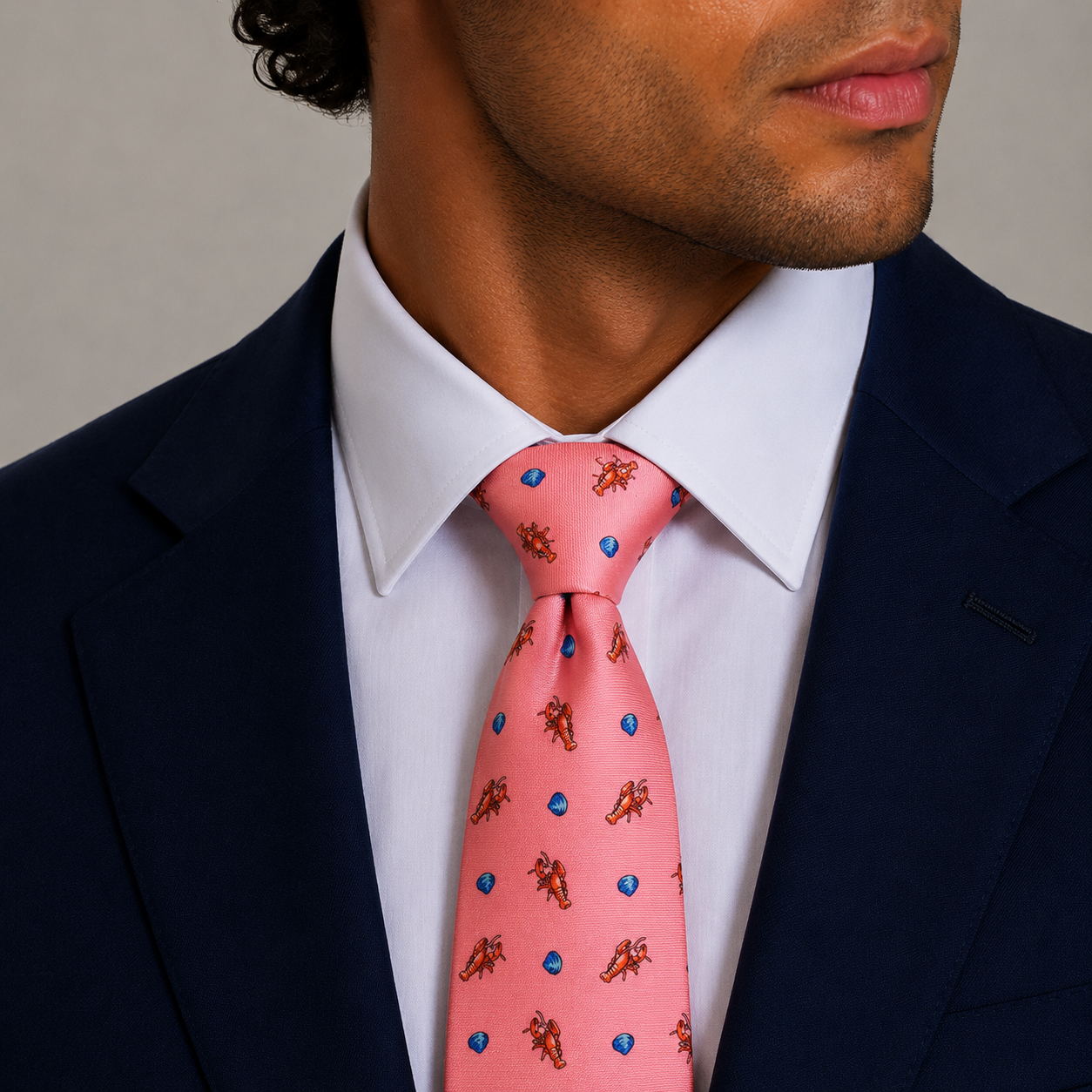Coral Pink Leo Motif Silk Necktie