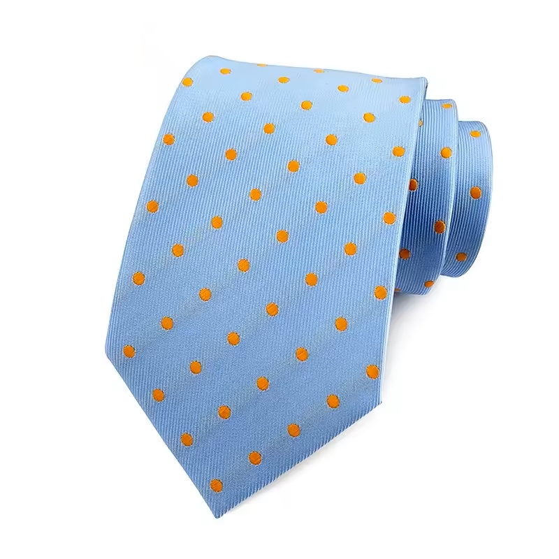 Sky Blue Orange Polka Dot Necktie