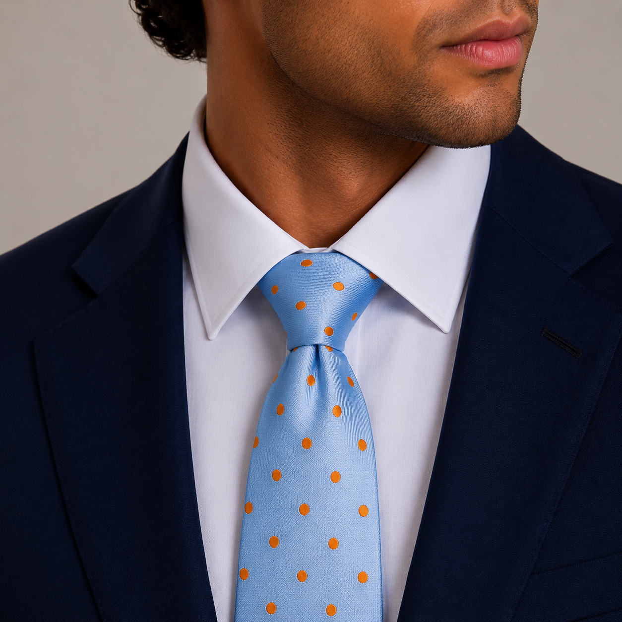 Sky Blue Orange Polka Dot Necktie