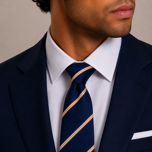 Navy Gold Double Stripe Accent Tie