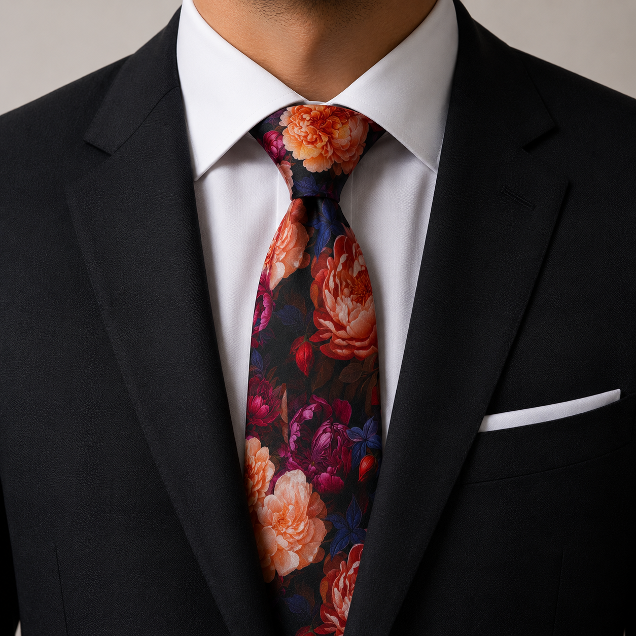 The Belgravia Noir Peony Bloom Floral Tie