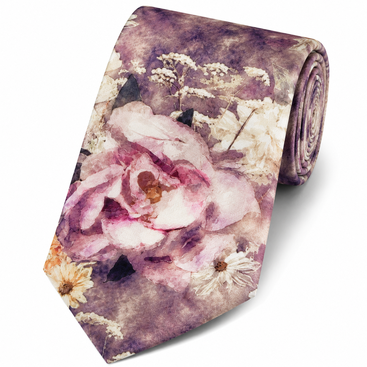 Signature Mauve Watercolour Botanical Floral Tie