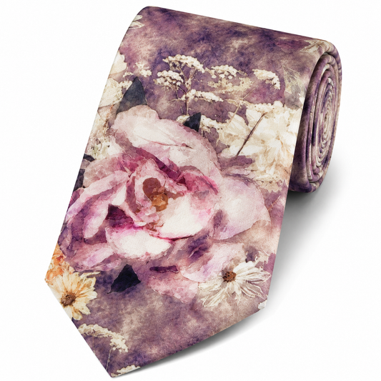 Signature Mauve Watercolour Botanical Floral Tie