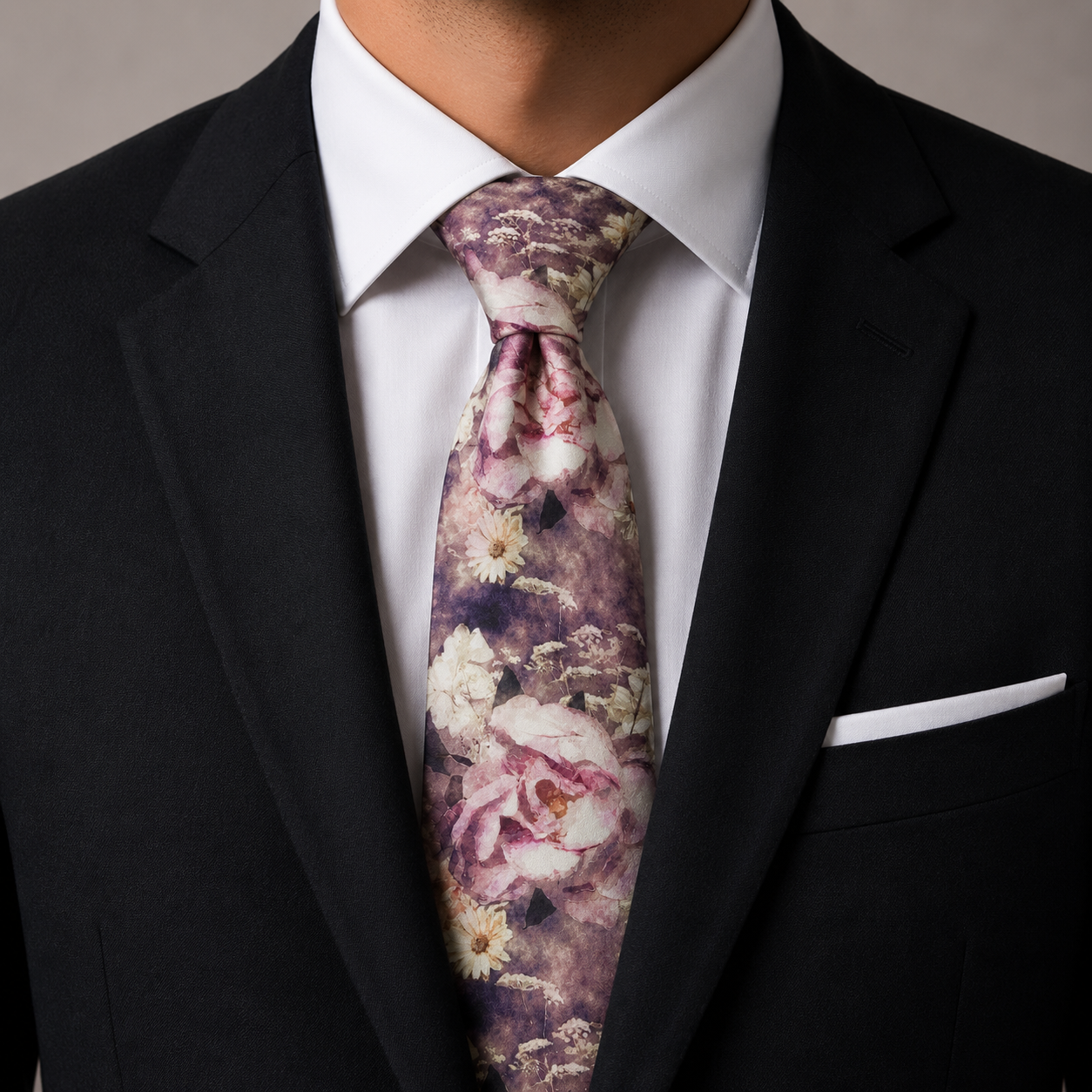 Signature Mauve Watercolour Botanical Floral Tie
