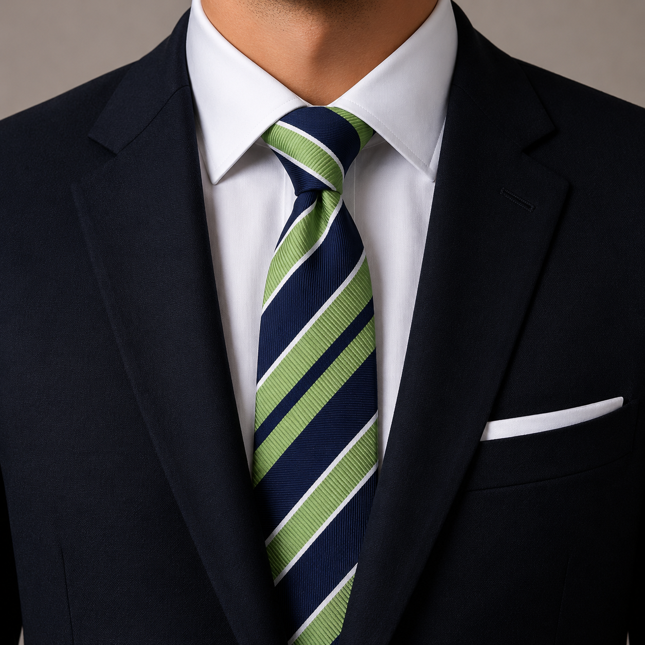 The Ascot Navy & Lime Green Stripe Tie
