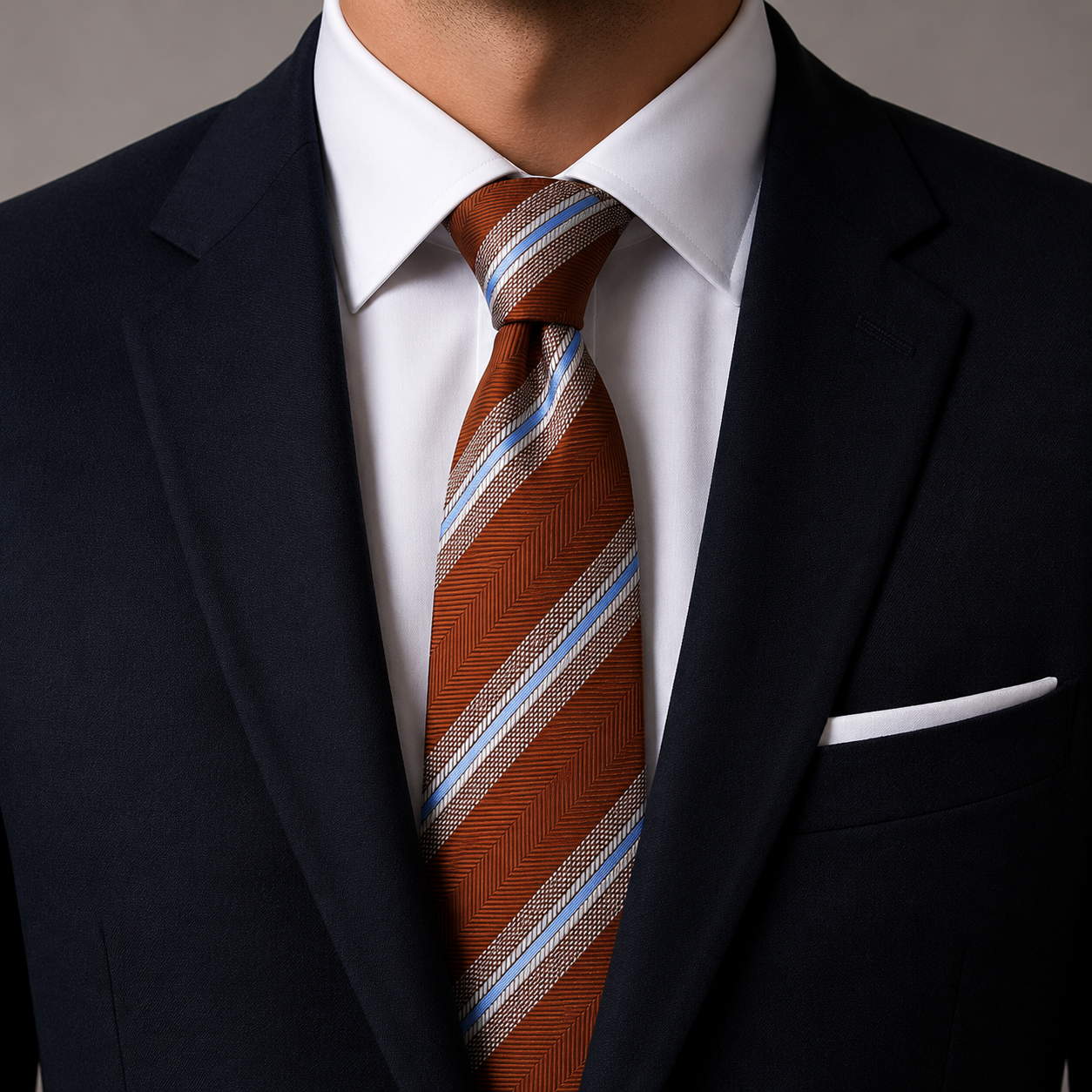 The Huntsman Cognac & Sky Blue Double Stripe Tie