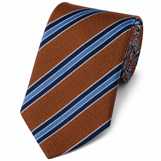 The Imperial Cognac & Royal Blue Double Stripe Tie