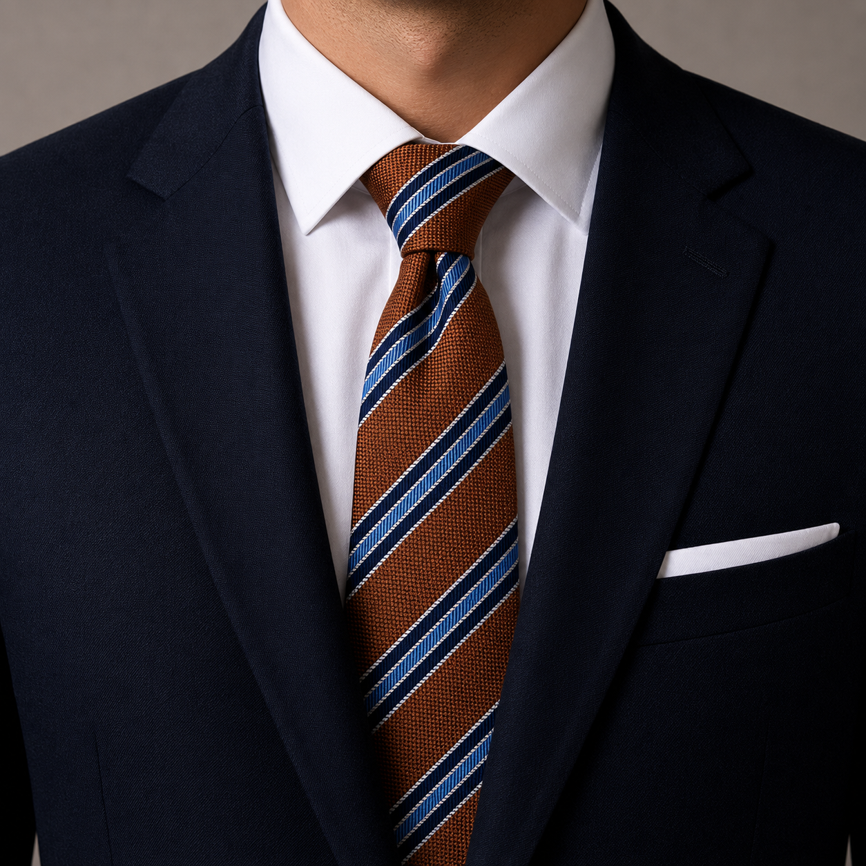The Imperial Cognac & Royal Blue Double Stripe Tie