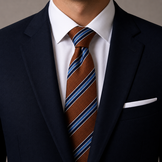 The Imperial Cognac & Royal Blue Double Stripe Tie