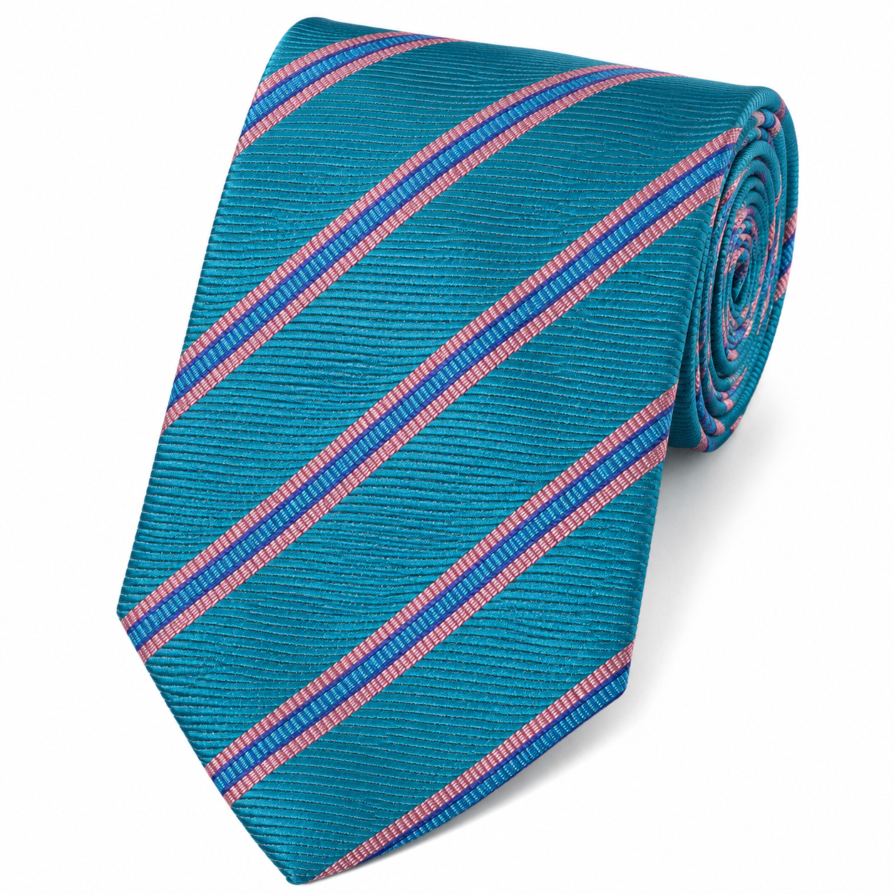 The Riviera Peacock Teal & Coral Double Stripe Tie