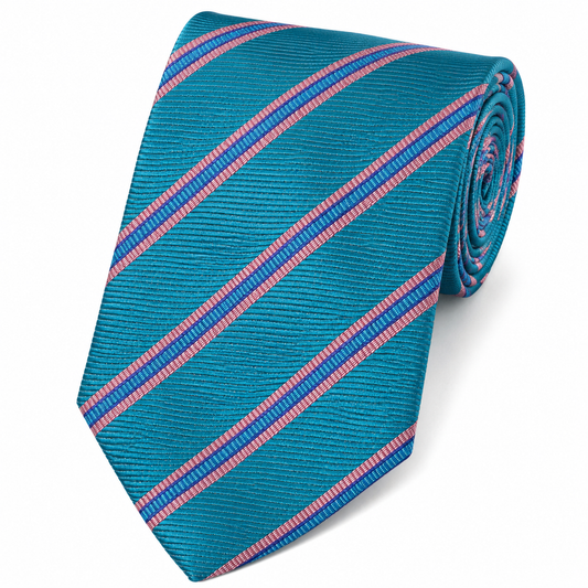 The Riviera Peacock Teal & Coral Double Stripe Tie