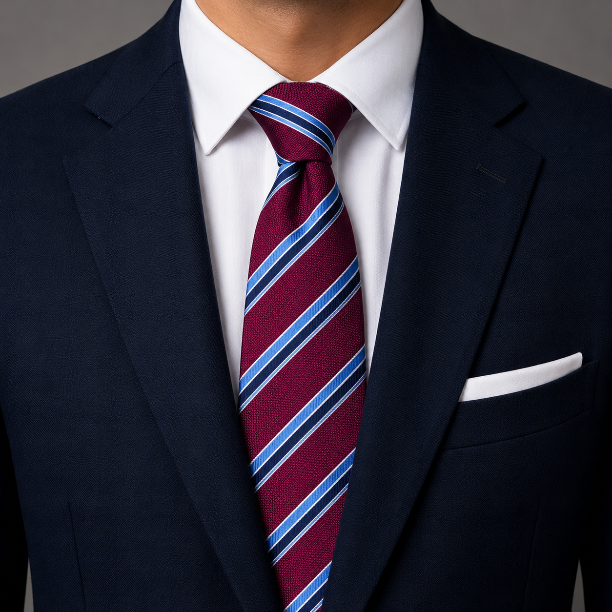 The Ascot Burgundy & Royal Blue Double Stripe Tie
