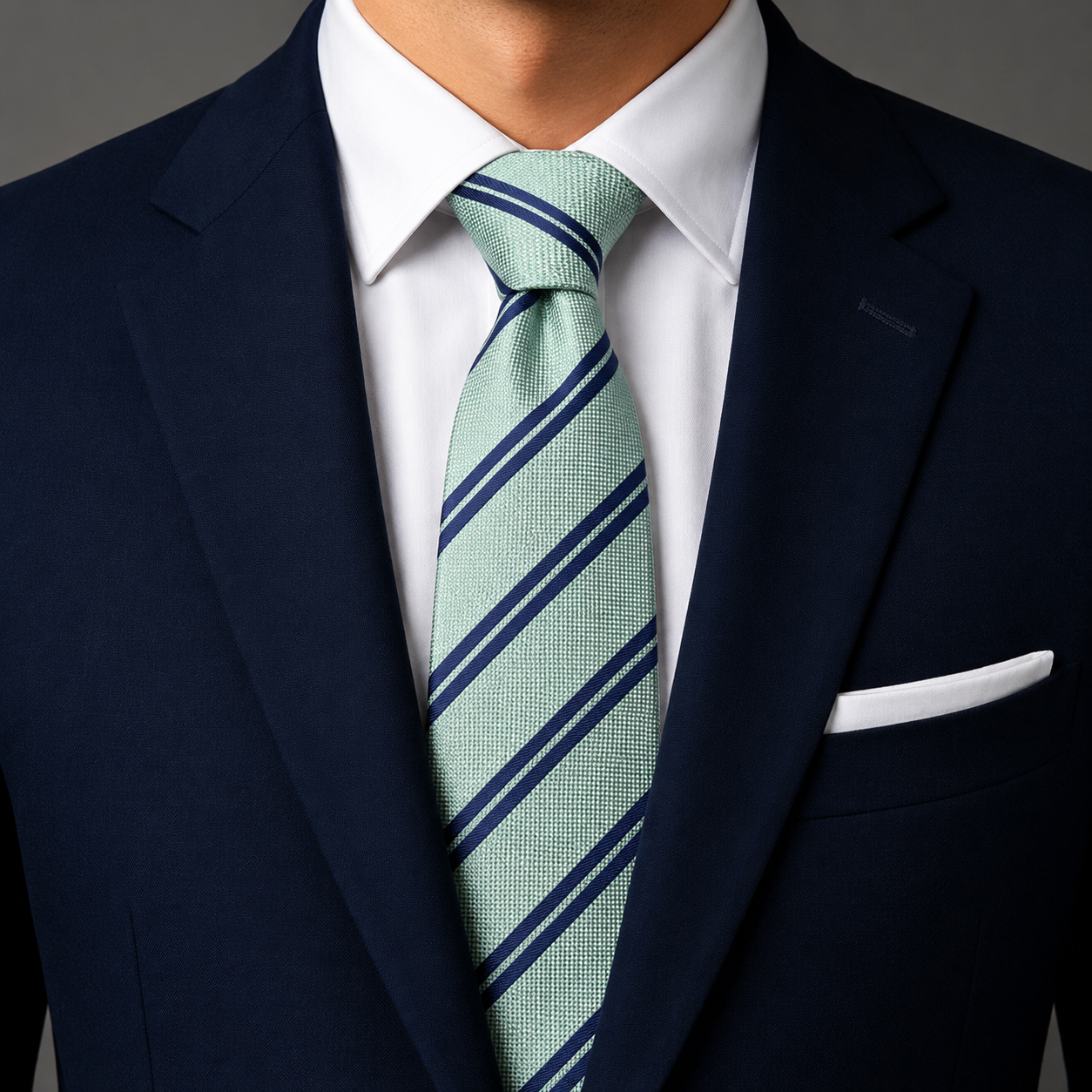 The Sandringham Sage Green & Navy Double Stripe Tie