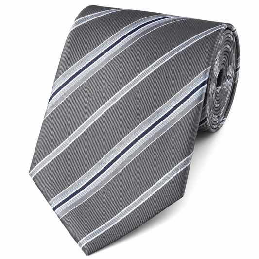 The Pall Mall Charcoal & Silver Double Stripe Tie