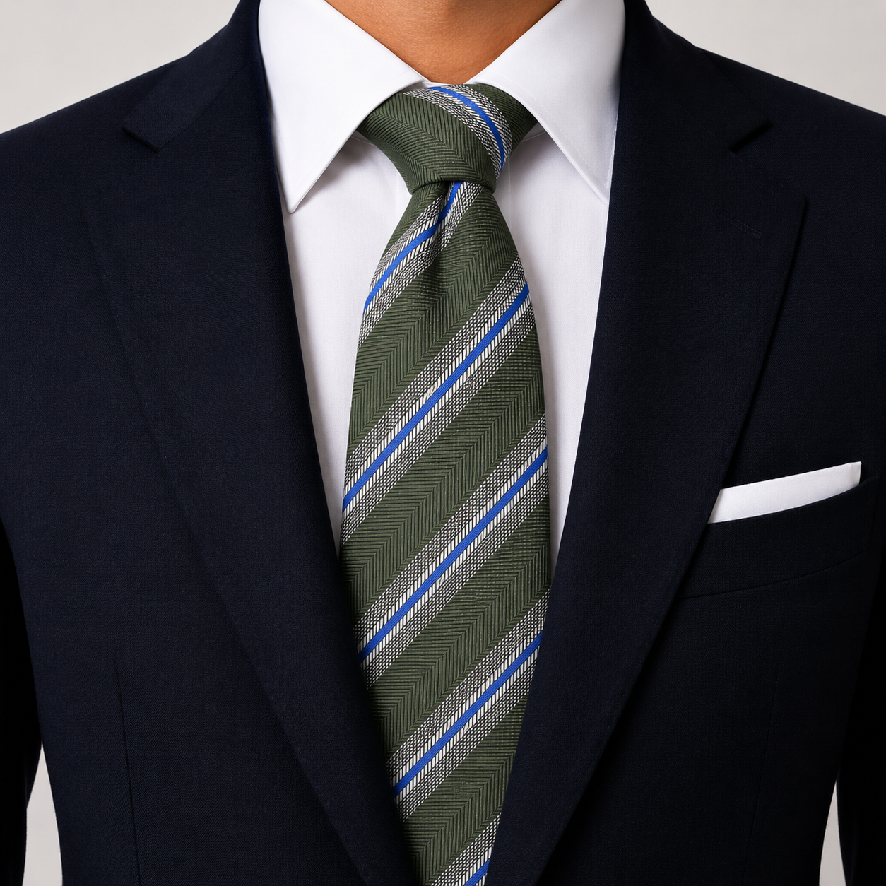 The Kensington Olive & Royal Blue Double Stripe Tie