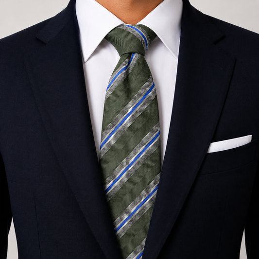 The Kensington Olive & Royal Blue Double Stripe Tie