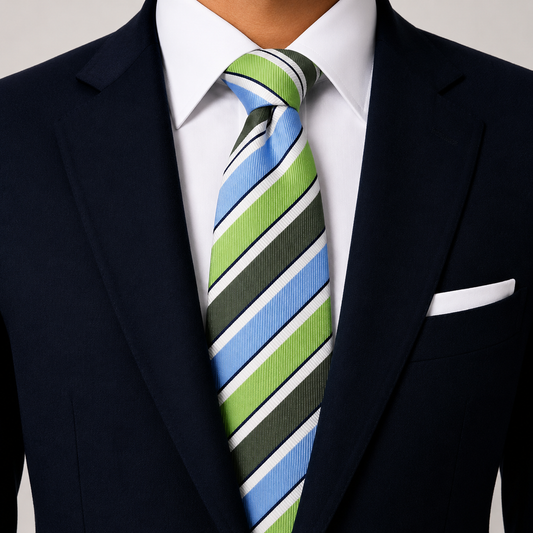 The Belgravia Sky Blue & Lime Green Multi Stripe Tie