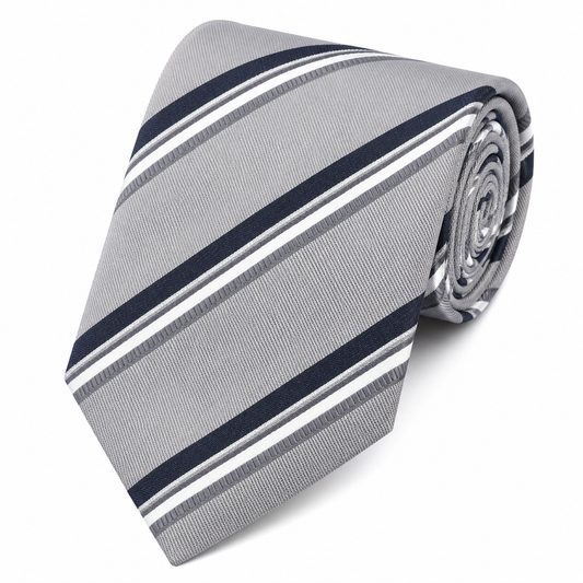 The Savile Row Silver Grey & Navy Double Stripe Tie