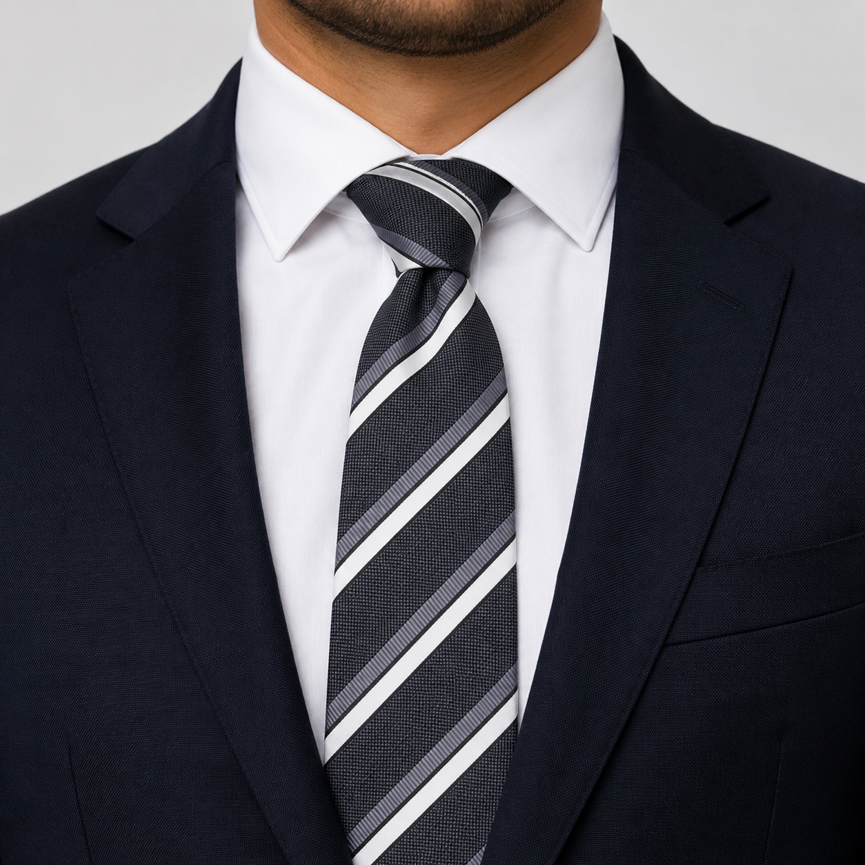 The Whitehall Navy & Silver Double Stripe Tie