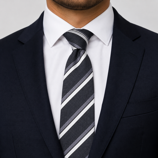The Whitehall Navy & Silver Double Stripe Tie