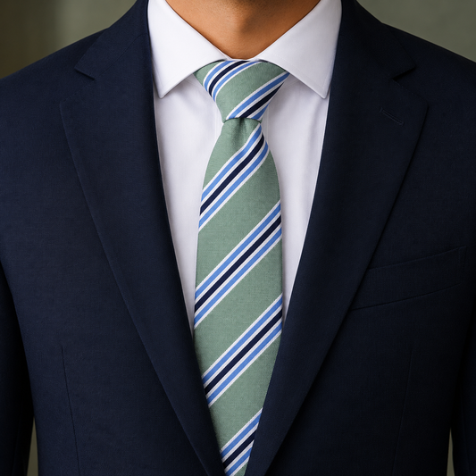 The Manor Sage Green & Royal Blue Double Stripe Tie