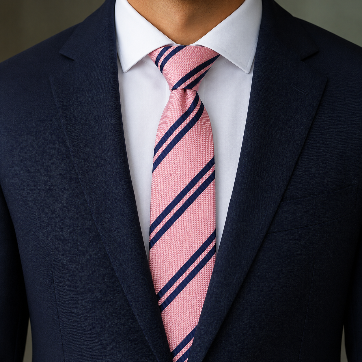 The Mayfair Blush Pink & Navy Double Stripe Tie