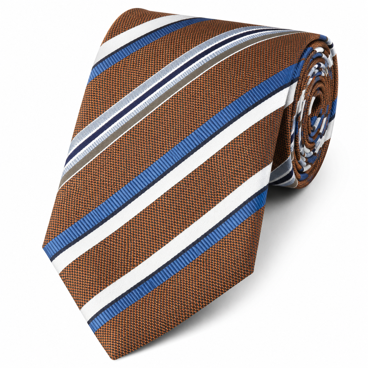 The Heritage Cognac & Royal Blue Multi Stripe Tie