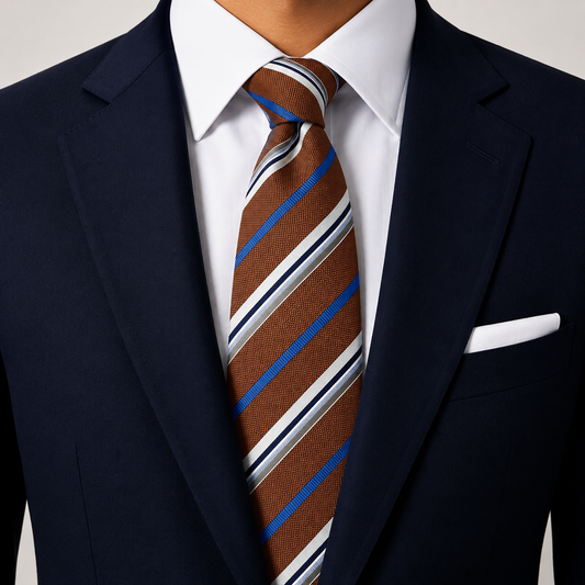 The Heritage Cognac & Royal Blue Multi Stripe Tie