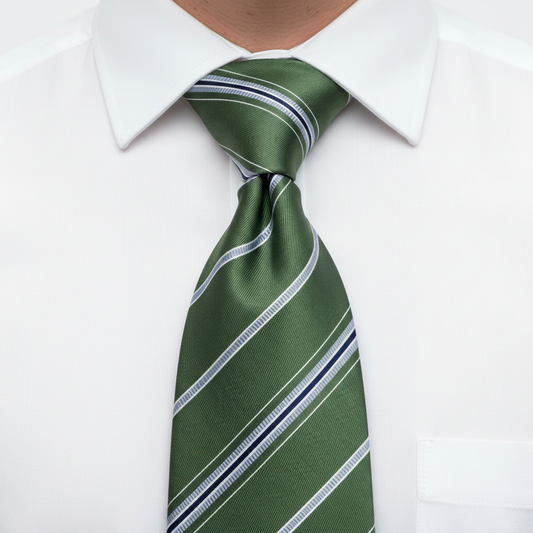 The Regimental Forest Green & Silver Double Stripe Tie
