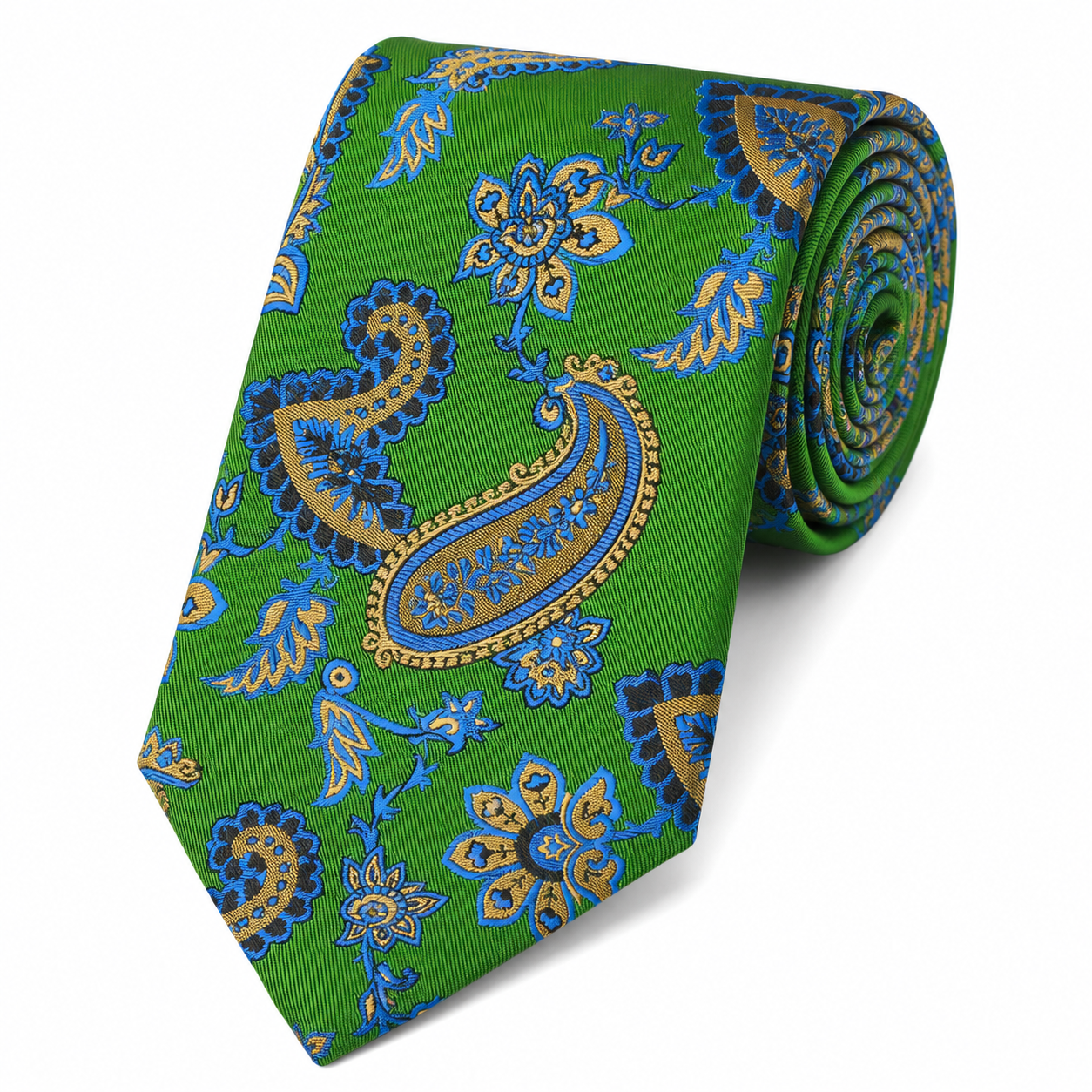 The Jaipur Emerald Green Paisley Floral Tie - Flat Lay