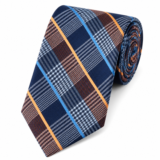 The Highland Navy & Amber Glen Plaid Tie - Flat Lay