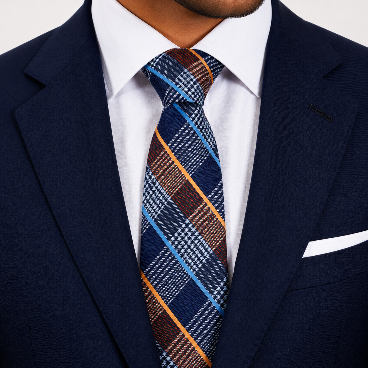 The Highland Navy & Amber Glen Plaid Tie - Model