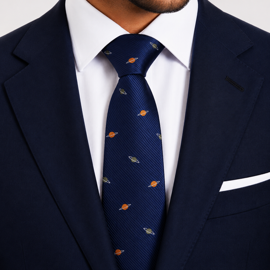 The Cosmos Navy Planet Motif Premium Tie - Model